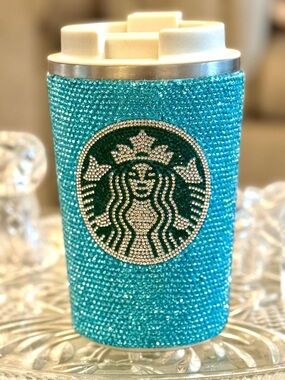 Rhinestone Embellished  Logo Accessory - Blue Temperature check tumblr